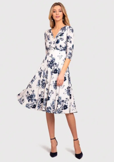 Alie Street London Annie V-neck 3/4 Sleeve Midi Dress In Multi