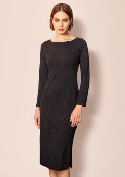 Alie Street London Ribbed Midi Knit Sheath Dress In Black