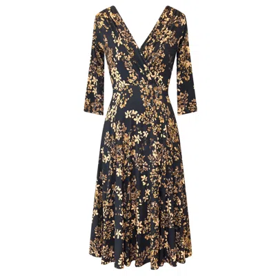 Alie Street London Women's Black / Gold Annie Faux Wrap Dress In Golden Blossom In Multi
