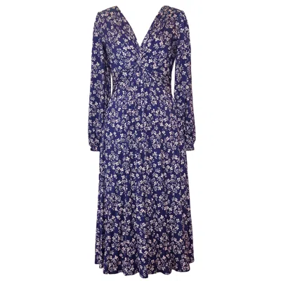 Alie Street London Women's Blue Mollie Knot Midi Dress In Midnight Bloom