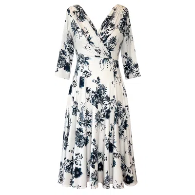 Alie Street London Women's Blue / White Annie Faux Wrap Dress In Oyster Blue Floral Print In Blue/white