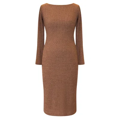 Alie Street London Women's Brown Noelle Rib Knit Jumper Dress Chocolate