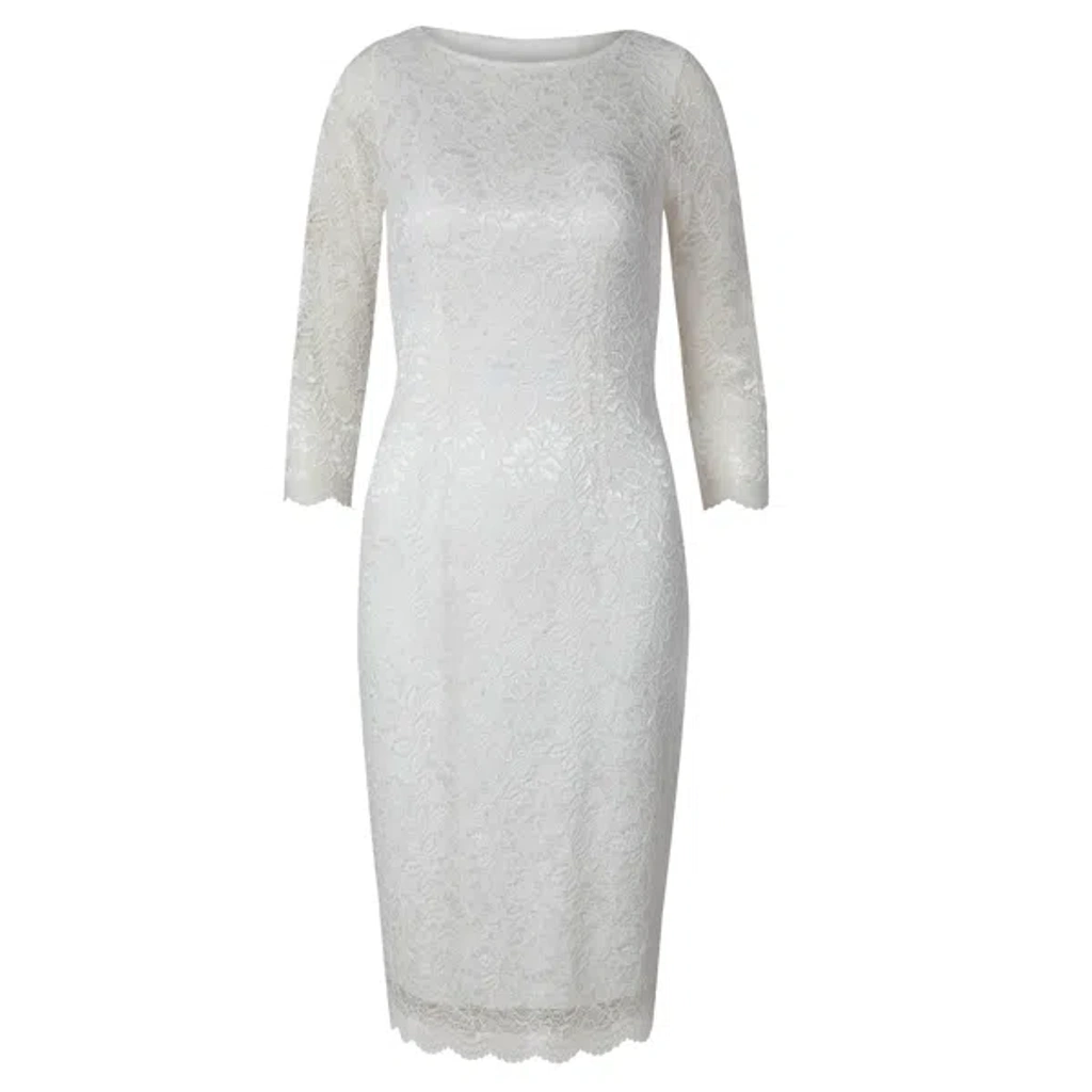 white two piece lace prom dress 2 Piece Long Sleeves Floor-Length White Prom Dress with Lace Split，Long  Sleeves Lace Formal Dress main image 0