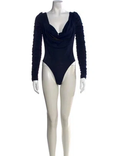 Pre-owned Aliétte Cowl Neck Long Sleeve Bodysuit In Blue