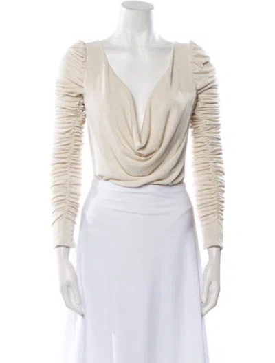 Pre-owned Aliétte Cowl Neck Long Sleeve Crop Top In Neutral