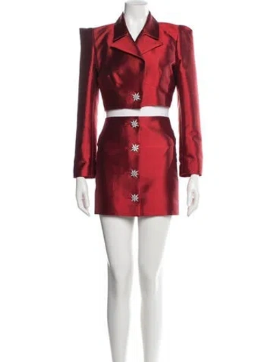 Pre-owned Aliétte Silk Crystal Embellishments Skirt Suit In Red