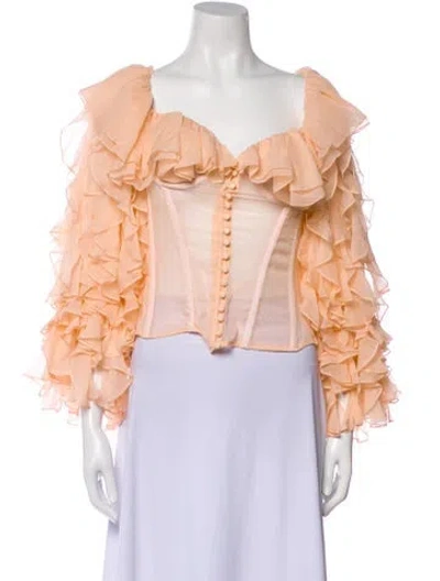 Pre-owned Aliétte Silk Off-the-shoulder Crop Top In Orange