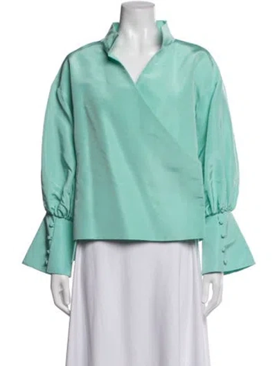 Pre-owned Aliétte Silk V-neck Blouse W/ Tags In Blue