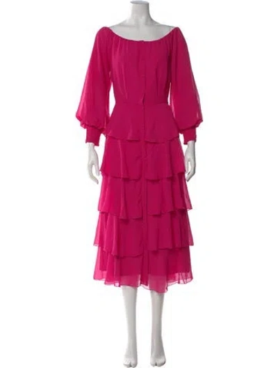 Pre-owned Alieva Off-the-shoulder Midi Length Dress In Pink