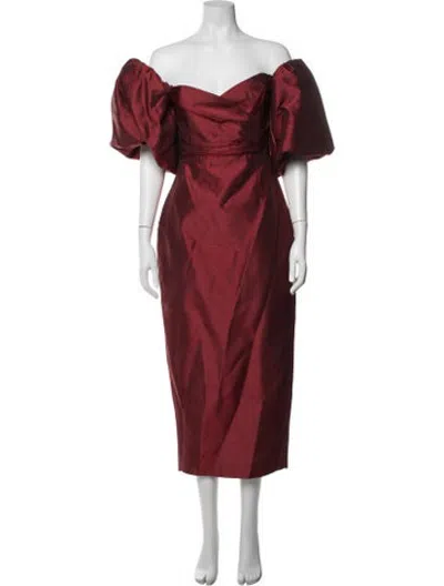 Pre-owned Alieva Off-the-shoulder Midi Length Dress In Red