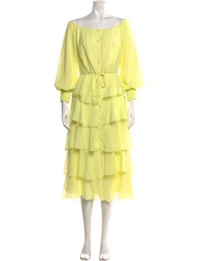 Pre-owned Alieva Scoop Neck Midi Length Dress In Yellow