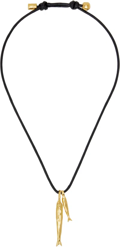 Alighieri Black & Gold 'the Gone Fishing' Necklace In 24 Gold