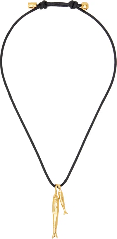 Alighieri Black & Gold 'the Gone Fishing' Necklace In 24 Gold