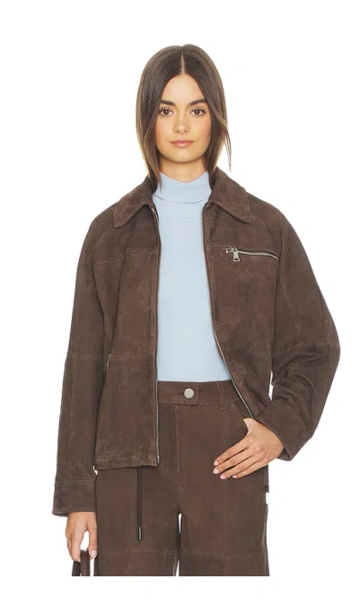 Aligne Alex Suede Bomber Jacket In Brown