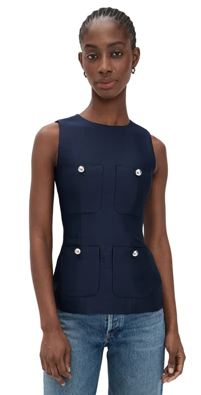 Aligne Alma Satin Pocket Top Navy In Blue