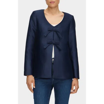 Aligne Beau Bow Jacquard Satin Blazer In Blue