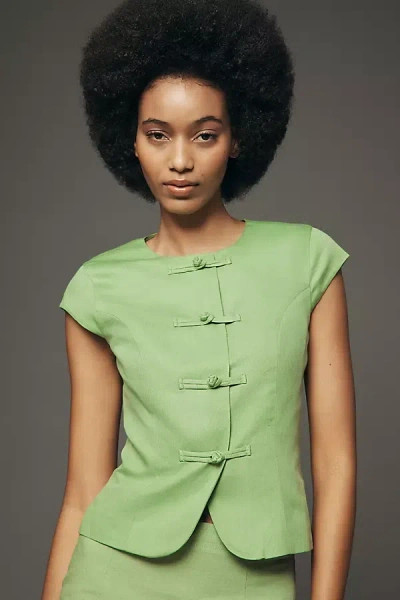 Aligne Connie Cotton-linen Buttondown Top In Green
