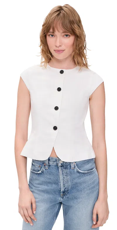 Aligne Connie Linen Mix Button Up Top White