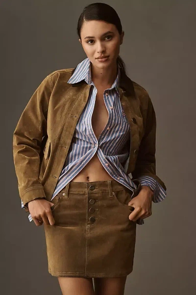 Aligne Corrie Flock Denim Mini Skirt In Brown