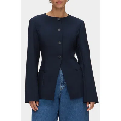 Aligne Daphne Collarless Jacket In Blue