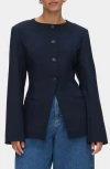 Aligne Daphne Collarless Jacket In Blue