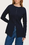 Aligne Daphne Split Hem Organic Cotton & Wool Blend Cardigan In Blue