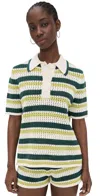 Aligne Dax Short-sleeve Collared Crochet Top