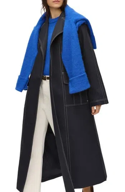 Aligne Elsa Topstitch Detail Organic Cotton Trench Coat In Navy