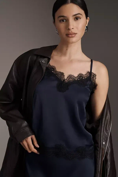 Aligne Eme Lace-trim Satin Cami In Blue