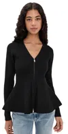 Aligne Peplum Detail Rib Zip Cardigan In Black