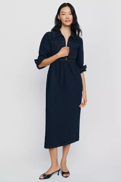 Aligne Gabriella 100% Cotton Denim Midi Dress In Dark Wash