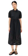 Aligne Gabriella Short-sleeve Broderie Midi Dress In Black