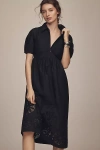 Aligne Gabriella Short-sleeve Broderie Midi Dress In Black