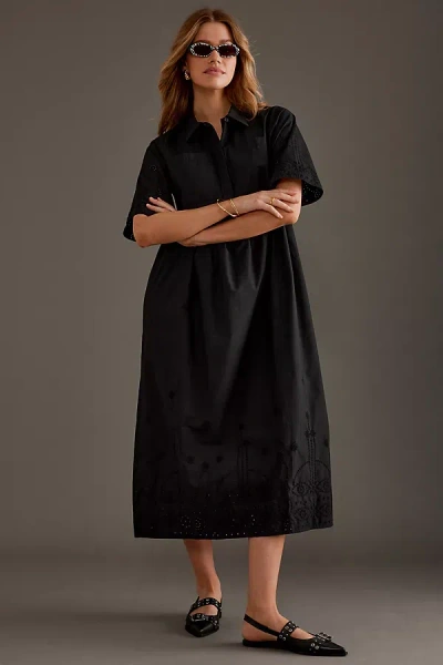 Aligne Gabriella Short-sleeve Broderie Shirt Dress In Black