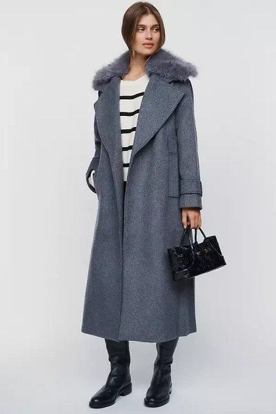 Aligne George Fur Collar Wrap Coat Jacket In Grey