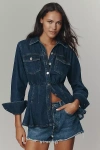 Aligne Hana Denim Pleated Shirt Top In Blue