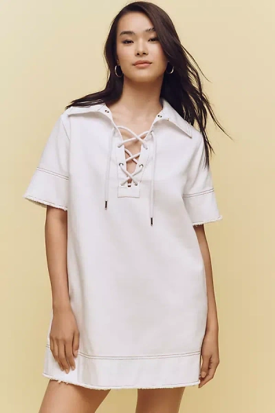 Aligne Iggy Short-sleeve Lace-up Collared Denim Mini Dress