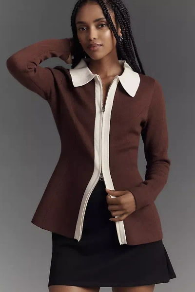 Aligne Isobel Colorblock Zip-front Sweater In Brown
