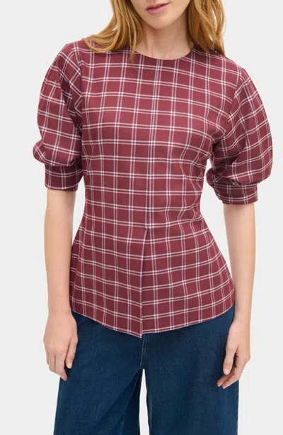 Aligne Janey Ruched Sleeve Plaid Top In Multi