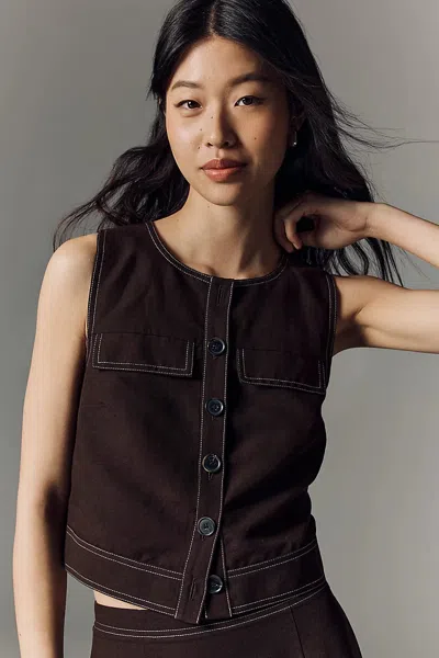 Aligne Linen Buttondown Tank In Brown