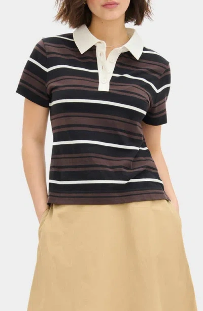 Aligne Maiden Stripe Organic Cotton Polo In Brown