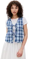 Aligne Mario Tie Front Waistcoat Blue Check In Blue Check
