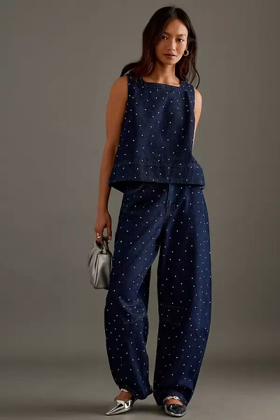 Aligne Meg Diamante Sleeveless Denim Top In Indigo