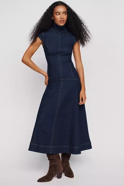 Aligne Monroe Godet Denim Maxi Dress In Medium Wash