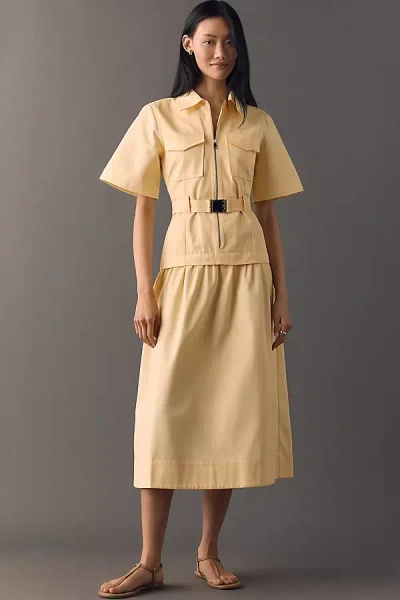 Aligne Pearl Organic Cotton Belted Midi Dress In Yellow