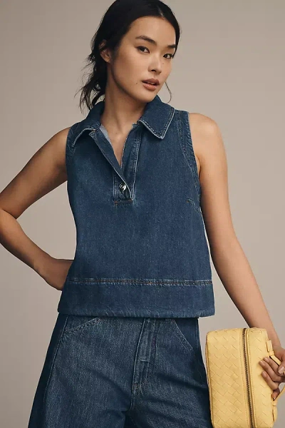 Aligne Peg Sleeveless Collared Denim Top In Blue