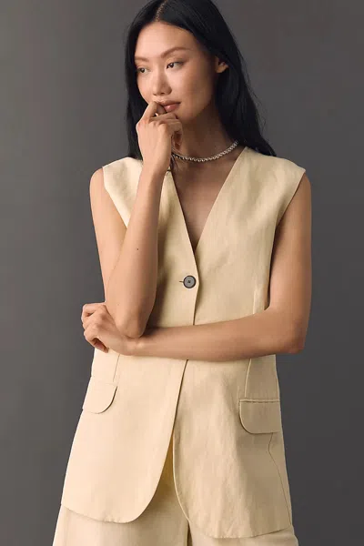 Aligne Royal Linen Longline Vest Top In Beige