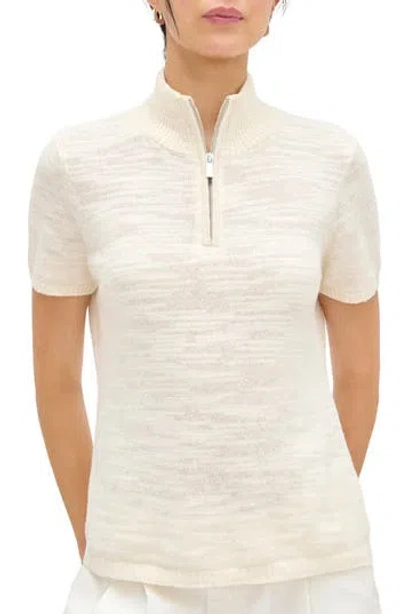 Aligne Stevie Half Zip Linen & Organic Cotton Sweater In Ecru