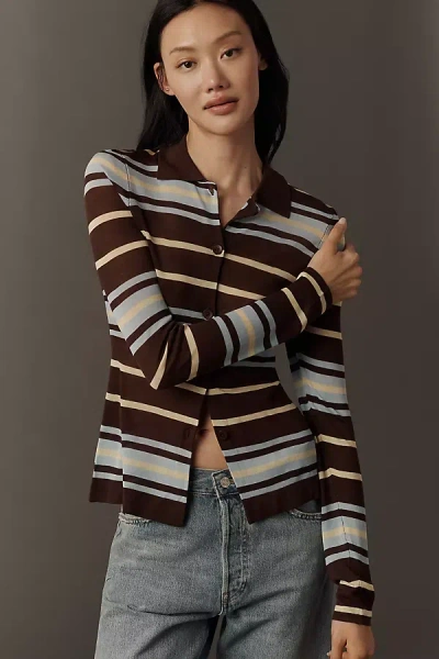 Aligne Sue Ellen Collared Button-front Top In Brown