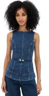 Aligne Trish Dimante Belted Denim Peplum In Dark Blue